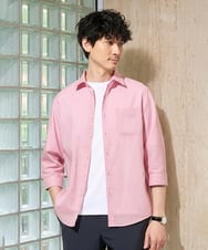 KHBGD30054 a.v.v MEN(アー・ヴェ・ヴェ) 累計15,000枚販売！リネン混シャツ【接触冷感 / 速乾/ストレッチ / イージーケア / 洗濯機で洗える】 ピンク