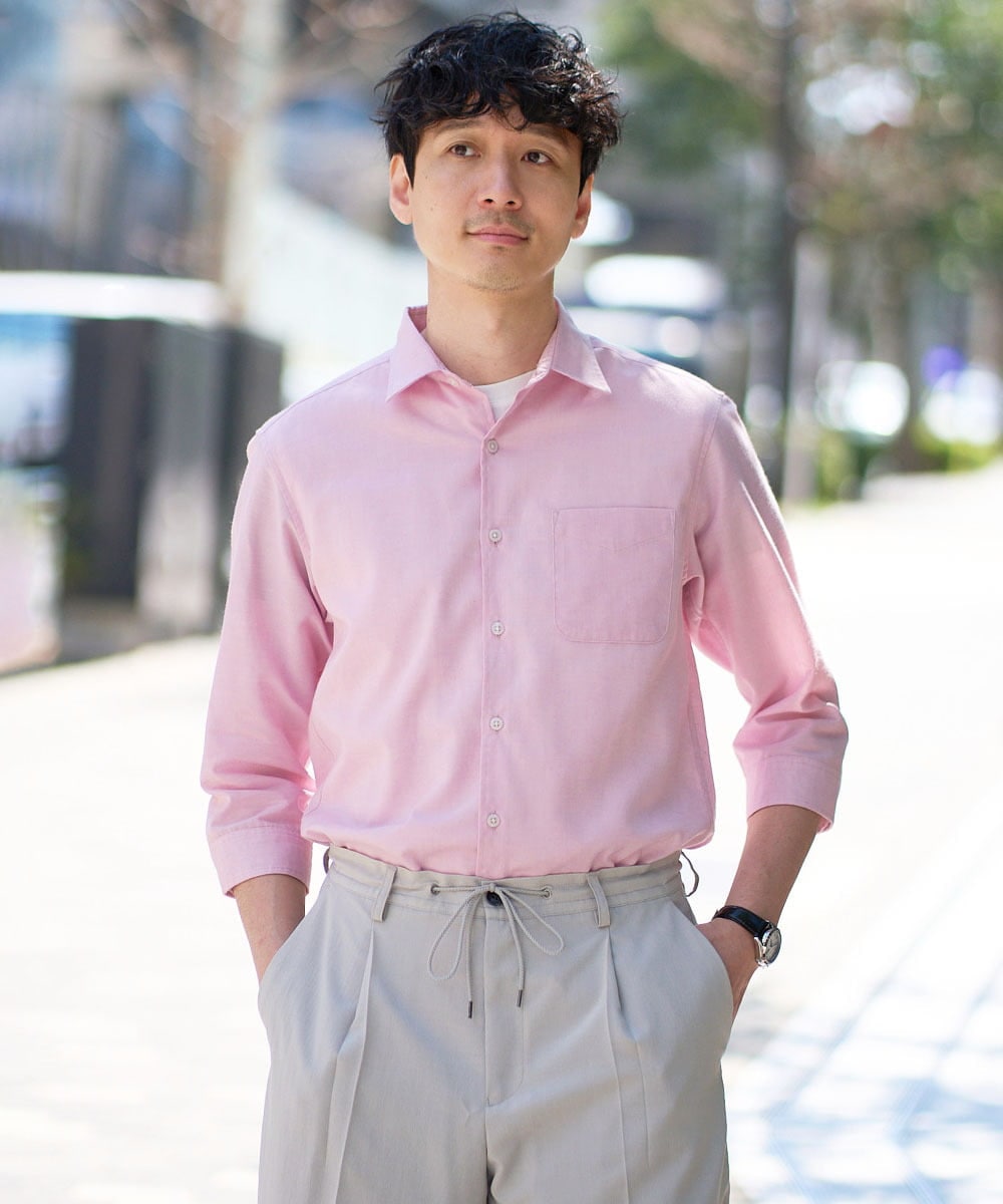KHBGD30054 a.v.v MEN(アー・ヴェ・ヴェ) 【イージーケア/洗濯機で洗える/速乾/接触冷感/ストレッチ】ポリエステルアサシチブソデシャツ ピンク