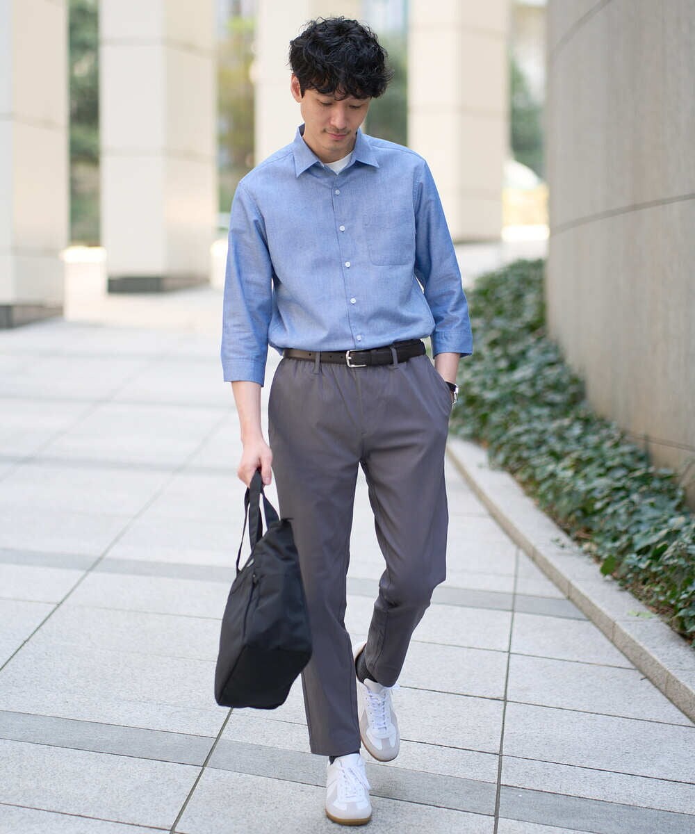 KHBGD30054 a.v.v MEN(アー・ヴェ・ヴェ) 【イージーケア/洗濯機で洗える/速乾/接触冷感/ストレッチ】ポリエステルアサシチブソデシャツ ラベンダー