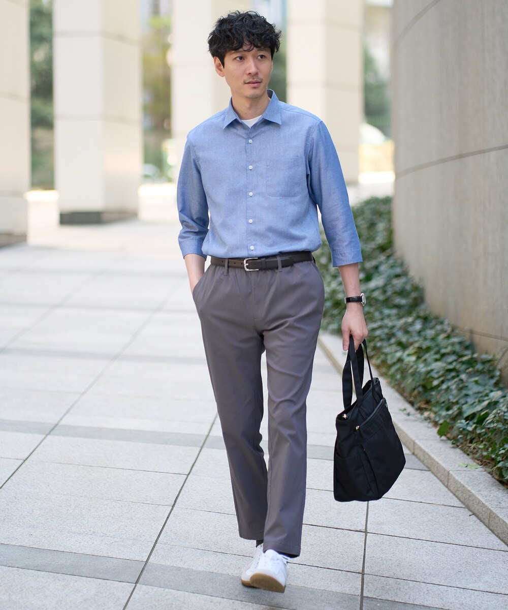 KHBGD30054 a.v.v MEN(アー・ヴェ・ヴェ) 【イージーケア/洗濯機で洗える/速乾/接触冷感/ストレッチ】ポリエステルアサシチブソデシャツ ラベンダー