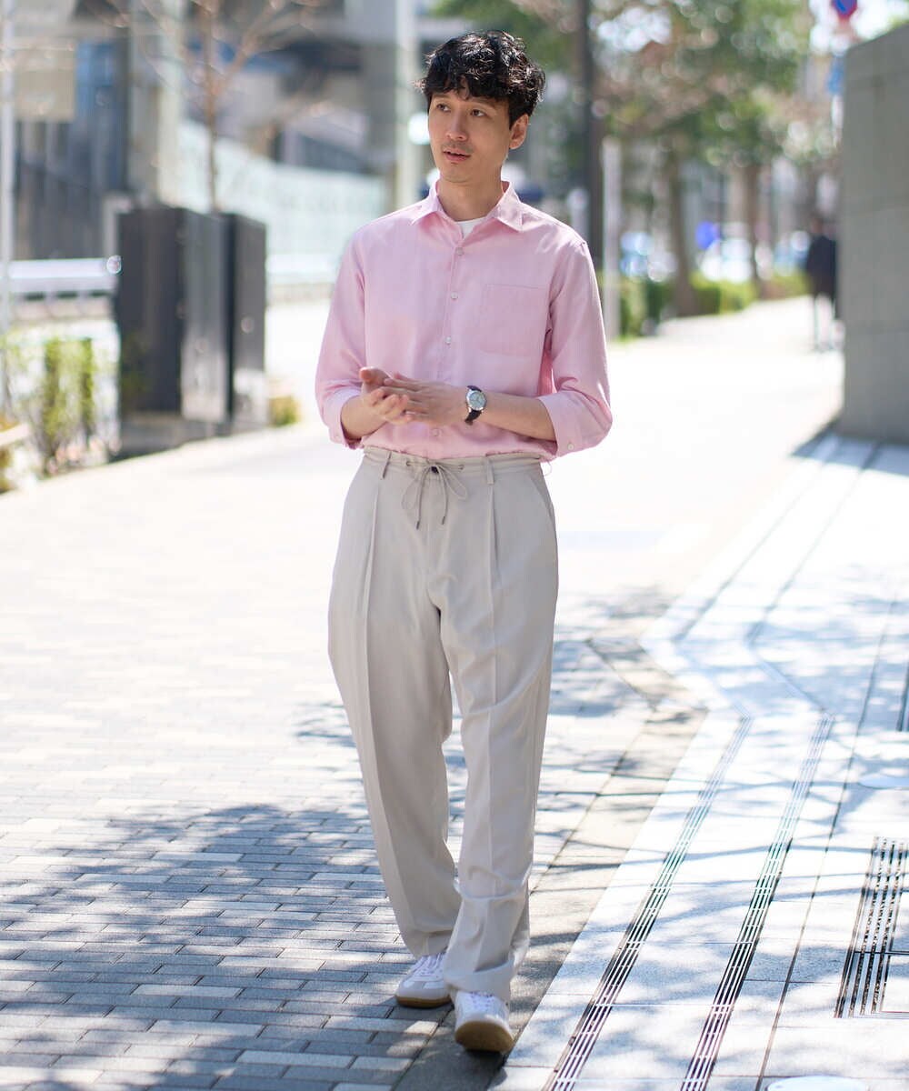 KHBGD30054 a.v.v MEN(アー・ヴェ・ヴェ) 【イージーケア/洗濯機で洗える/速乾/接触冷感/ストレッチ】ポリエステルアサシチブソデシャツ ラベンダー