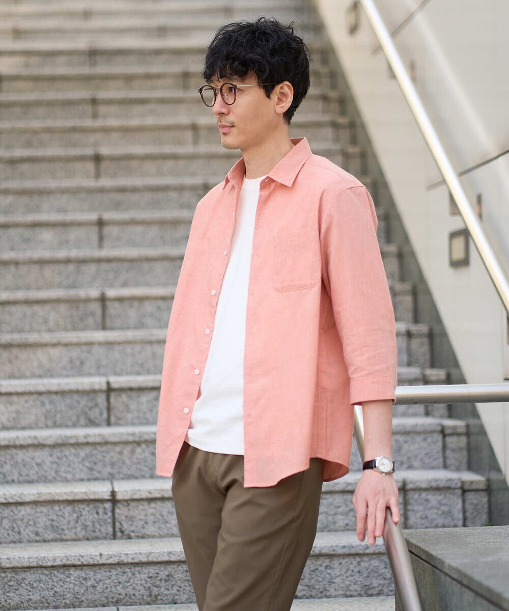 KHBGD30054 a.v.v MEN(アー・ヴェ・ヴェ) 【イージーケア/洗濯機で洗える/速乾/接触冷感/ストレッチ】ポリエステルアサシチブソデシャツ ラベンダー