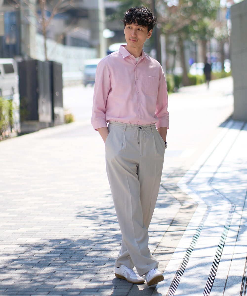 KHBGD30054 a.v.v MEN(アー・ヴェ・ヴェ) 【イージーケア/洗濯機で洗える/速乾/接触冷感/ストレッチ】ポリエステルアサシチブソデシャツ ラベンダー