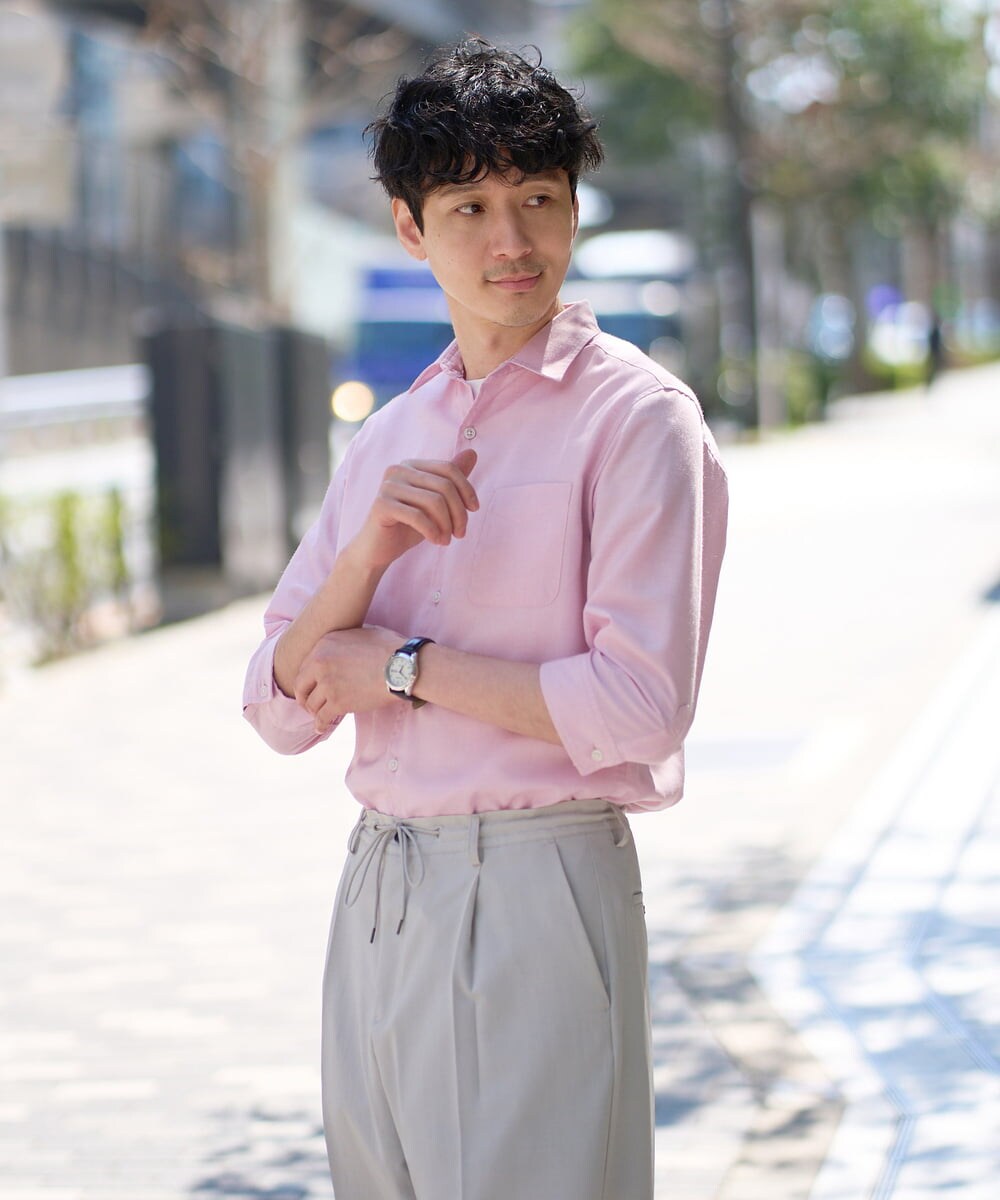 KHBGD30054 a.v.v MEN(アー・ヴェ・ヴェ) 【イージーケア/洗濯機で洗える/速乾/接触冷感/ストレッチ】ポリエステルアサシチブソデシャツ ラベンダー