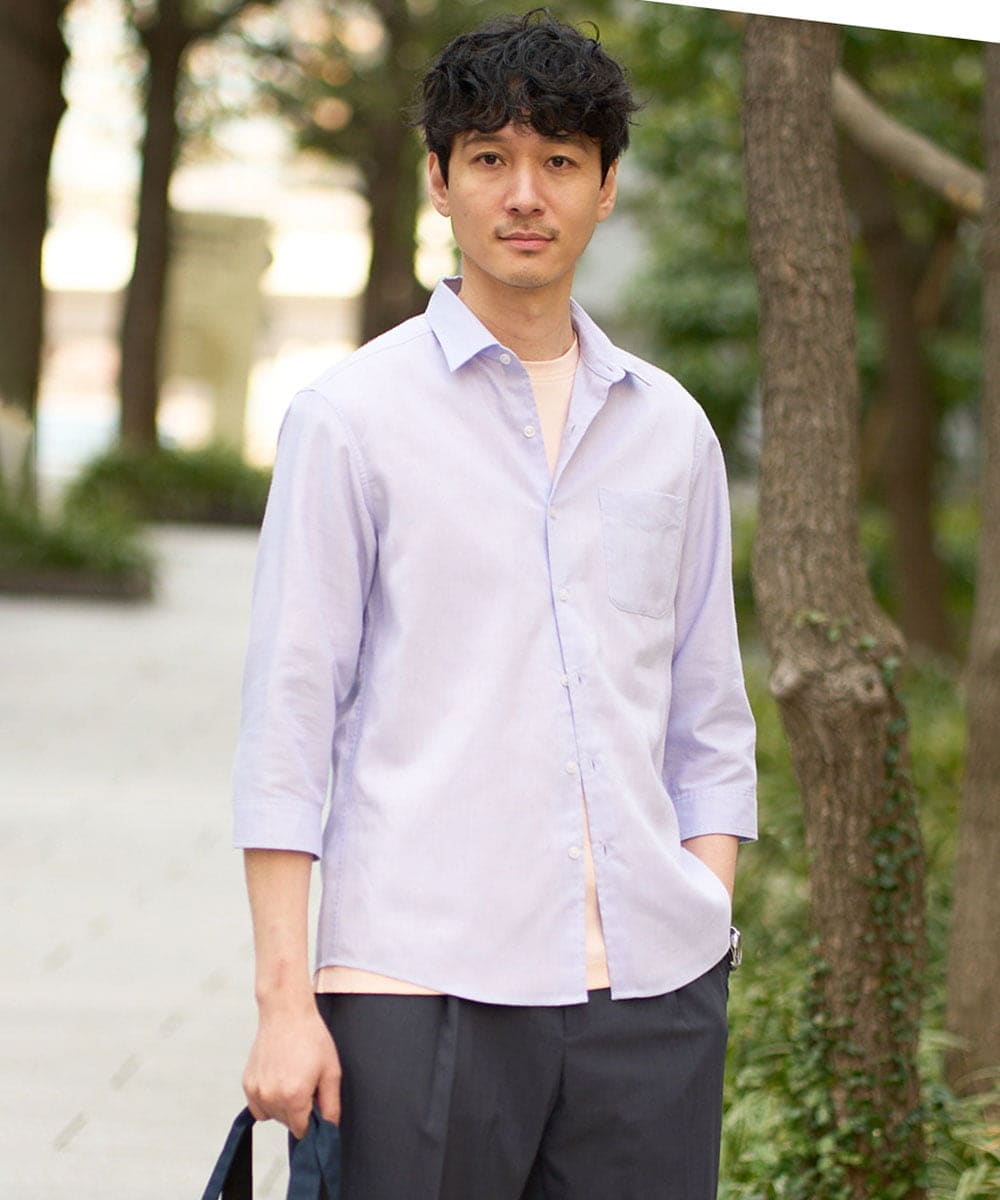 KHBGD30054 a.v.v MEN(アー・ヴェ・ヴェ) 【イージーケア/洗濯機で洗える/速乾/接触冷感/ストレッチ】ポリエステルアサシチブソデシャツ ラベンダー