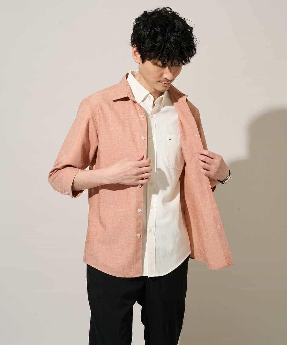 KHBGD30054 a.v.v MEN(アー・ヴェ・ヴェ) 【イージーケア/洗濯機で洗える/速乾/接触冷感/ストレッチ】ポリエステルアサシチブソデシャツ オレンジ