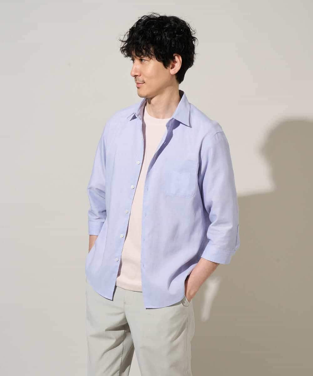 KHBGD30054 a.v.v MEN(アー・ヴェ・ヴェ) 【イージーケア/洗濯機で洗える/速乾/接触冷感/ストレッチ】ポリエステルアサシチブソデシャツ ラベンダー