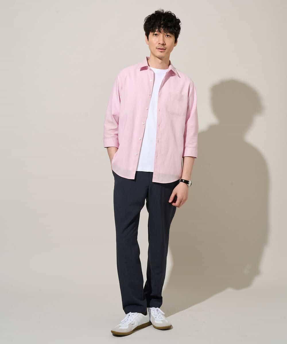 KHBGD30054 a.v.v MEN(アー・ヴェ・ヴェ) 【イージーケア/洗濯機で洗える/速乾/接触冷感/ストレッチ】ポリエステルアサシチブソデシャツ ラベンダー