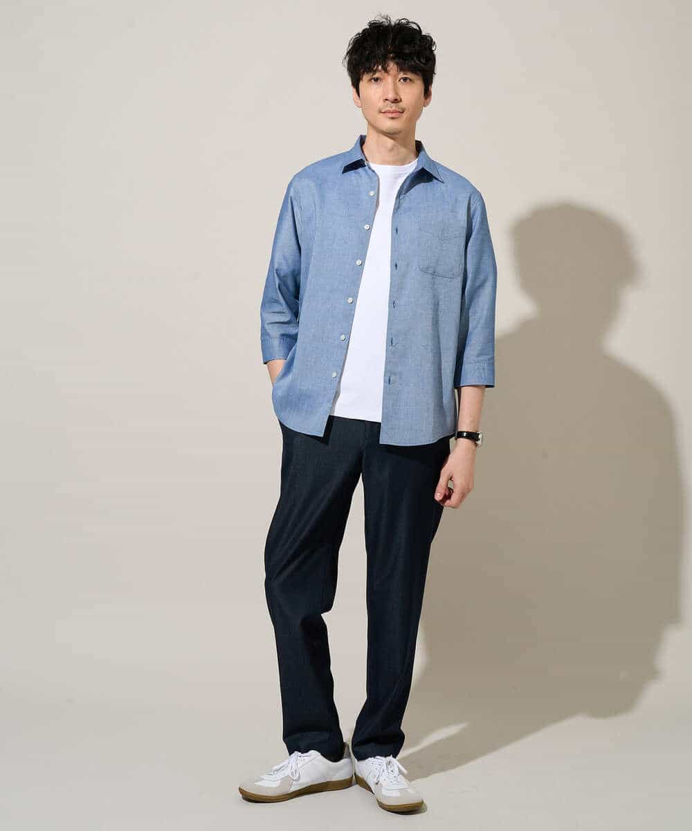 KHBGD30054 a.v.v MEN(アー・ヴェ・ヴェ) 【イージーケア/洗濯機で洗える/速乾/接触冷感/ストレッチ】ポリエステルアサシチブソデシャツ ラベンダー