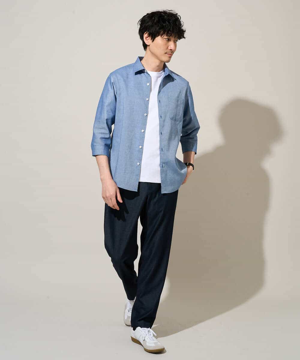 KHBGD30054 a.v.v MEN(アー・ヴェ・ヴェ) 【イージーケア/洗濯機で洗える/速乾/接触冷感/ストレッチ】ポリエステルアサシチブソデシャツ ラベンダー