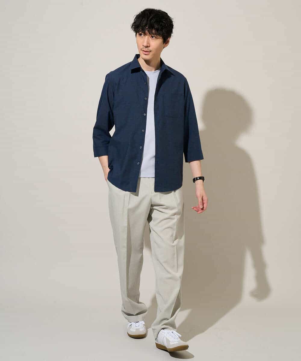 KHBGD30054 a.v.v MEN(アー・ヴェ・ヴェ) 【イージーケア/洗濯機で洗える/速乾/接触冷感/ストレッチ】ポリエステルアサシチブソデシャツ ラベンダー