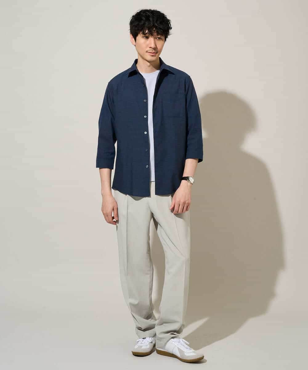 KHBGD30054 a.v.v MEN(アー・ヴェ・ヴェ) 【イージーケア/洗濯機で洗える/速乾/接触冷感/ストレッチ】ポリエステルアサシチブソデシャツ ラベンダー