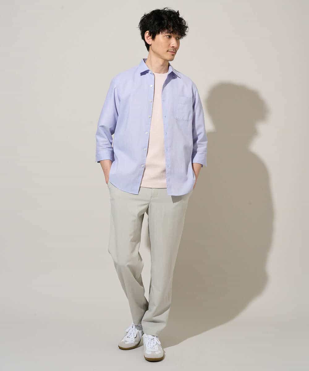 KHBGD30054 a.v.v MEN(アー・ヴェ・ヴェ) 【イージーケア/洗濯機で洗える/速乾/接触冷感/ストレッチ】ポリエステルアサシチブソデシャツ ラベンダー