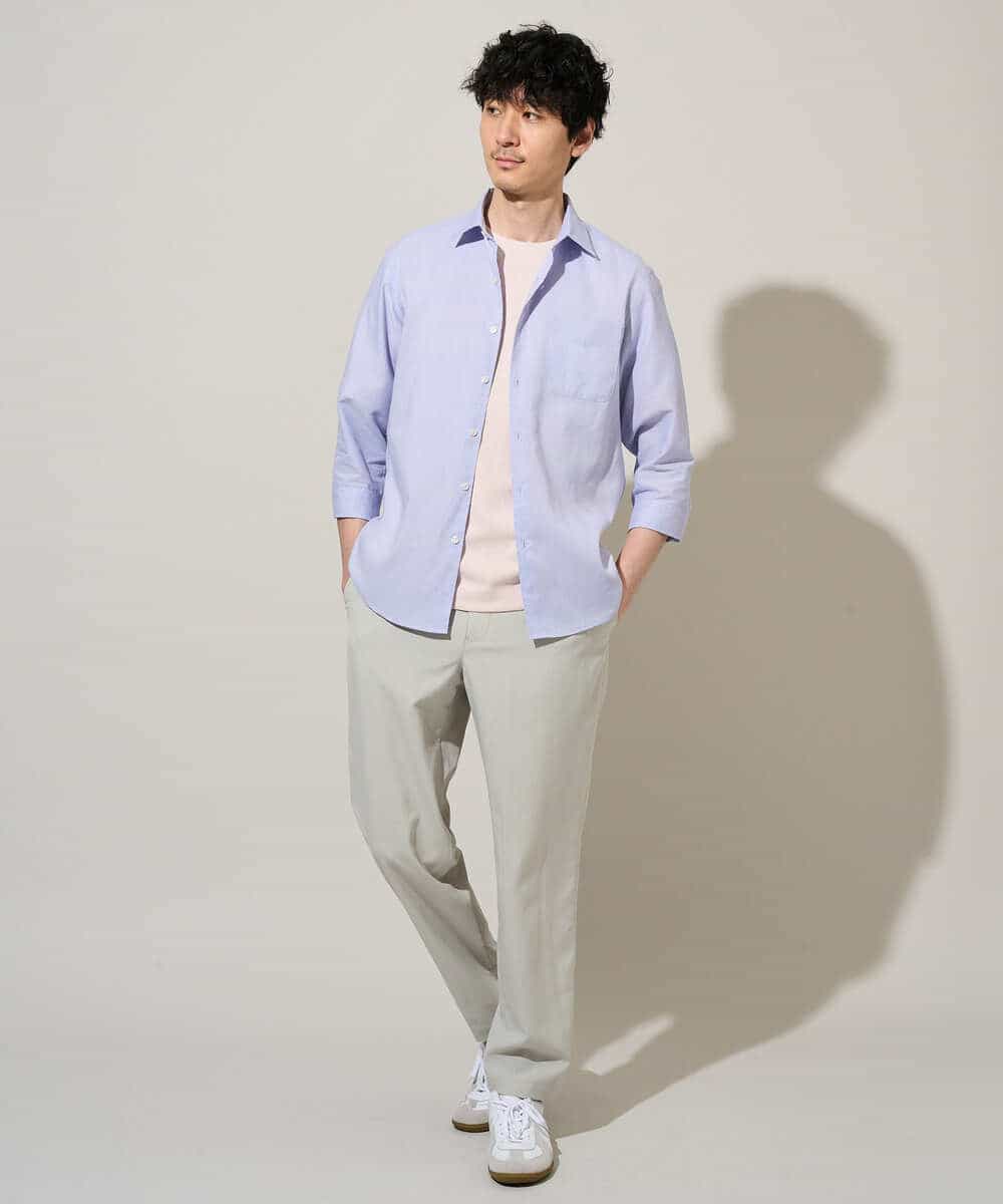 KHBGD30054 a.v.v MEN(アー・ヴェ・ヴェ) 【イージーケア/洗濯機で洗える/速乾/接触冷感/ストレッチ】ポリエステルアサシチブソデシャツ ラベンダー