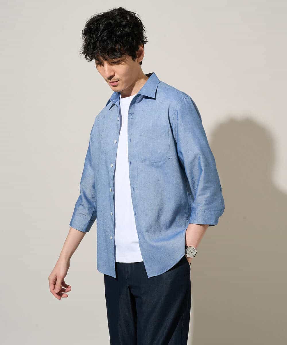 KHBGD30054 a.v.v MEN(アー・ヴェ・ヴェ) 【イージーケア/洗濯機で洗える/速乾/接触冷感/ストレッチ】ポリエステルアサシチブソデシャツ ラベンダー