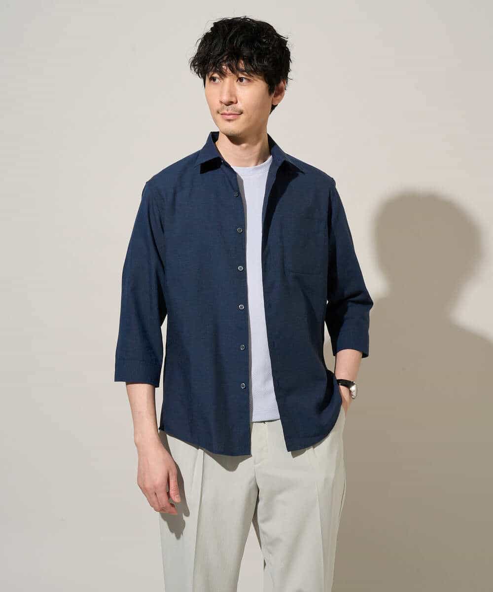 KHBGD30054 a.v.v MEN(アー・ヴェ・ヴェ) 【イージーケア/洗濯機で洗える/速乾/接触冷感/ストレッチ】ポリエステルアサシチブソデシャツ ラベンダー