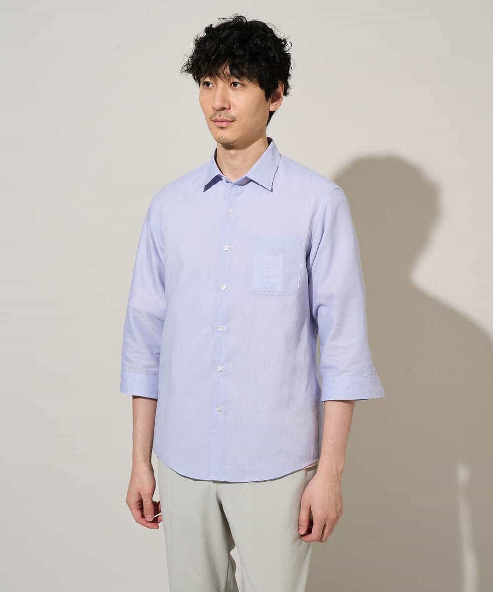 KHBGD30054 a.v.v MEN(アー・ヴェ・ヴェ) 【イージーケア/洗濯機で洗える/速乾/接触冷感/ストレッチ】ポリエステルアサシチブソデシャツ ラベンダー