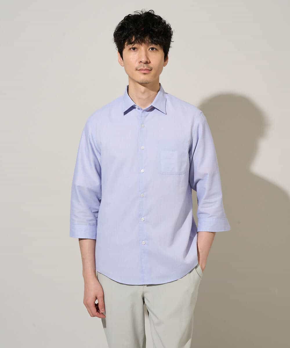 KHBGD30054 a.v.v MEN(アー・ヴェ・ヴェ) 【イージーケア/洗濯機で洗える/速乾/接触冷感/ストレッチ】ポリエステルアサシチブソデシャツ ラベンダー