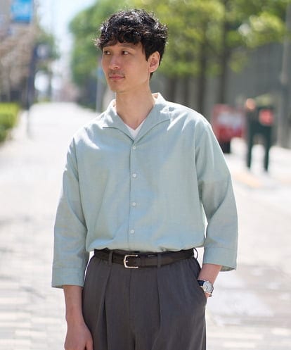 KHBGD33064 a.v.v MEN 【イージーケア/洗濯機で洗える/速乾/接触冷感/ストレッチ】ポリエステルアサハチブソデスタンドカラーシャツ