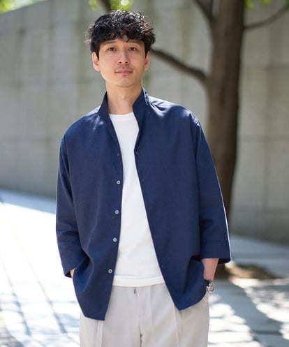 KHBGD33064 a.v.v MEN 【イージーケア/洗濯機で洗える/速乾/接触冷感/ストレッチ】ポリエステルアサハチブソデスタンドカラーシャツ