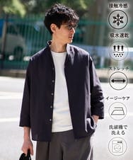 KHBGD33064 a.v.v MEN(アー・ヴェ・ヴェ) 【接触冷感/ストレッチ/速乾/イージーケア/洗濯機で洗える】ポリエステルアサハチブソデスタンドカラーシャツ ダークグレー