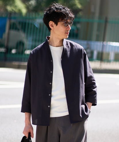 KHBGD33064 a.v.v MEN 【イージーケア/洗濯機で洗える/速乾/接触冷感/ストレッチ】ポリエステルアサハチブソデスタンドカラーシャツ