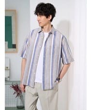 KHBGD35069 a.v.v MEN(アー・ヴェ・ヴェ) サラッと涼しい 5分袖マルチストライプワイドシルエットシャツ【洗濯機で洗える】 ブルー