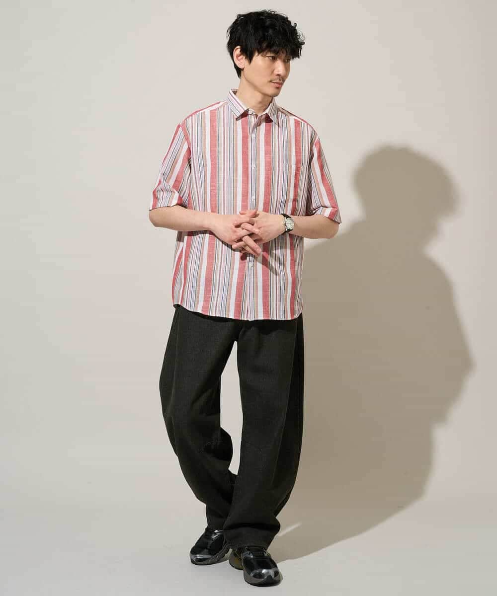 KHBGD35069 a.v.v MEN(アー・ヴェ・ヴェ) 【洗濯機で洗える】マルチストライプワイドシルエットシャツ ブルー