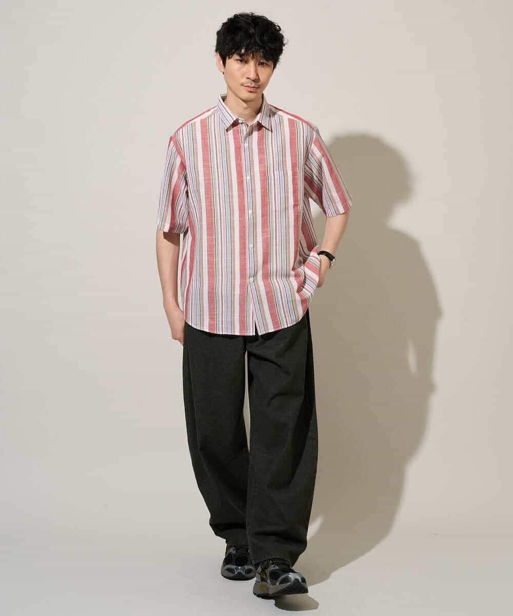 KHBGD35069 a.v.v MEN(アー・ヴェ・ヴェ) 【洗濯機で洗える】マルチストライプワイドシルエットシャツ ブルー