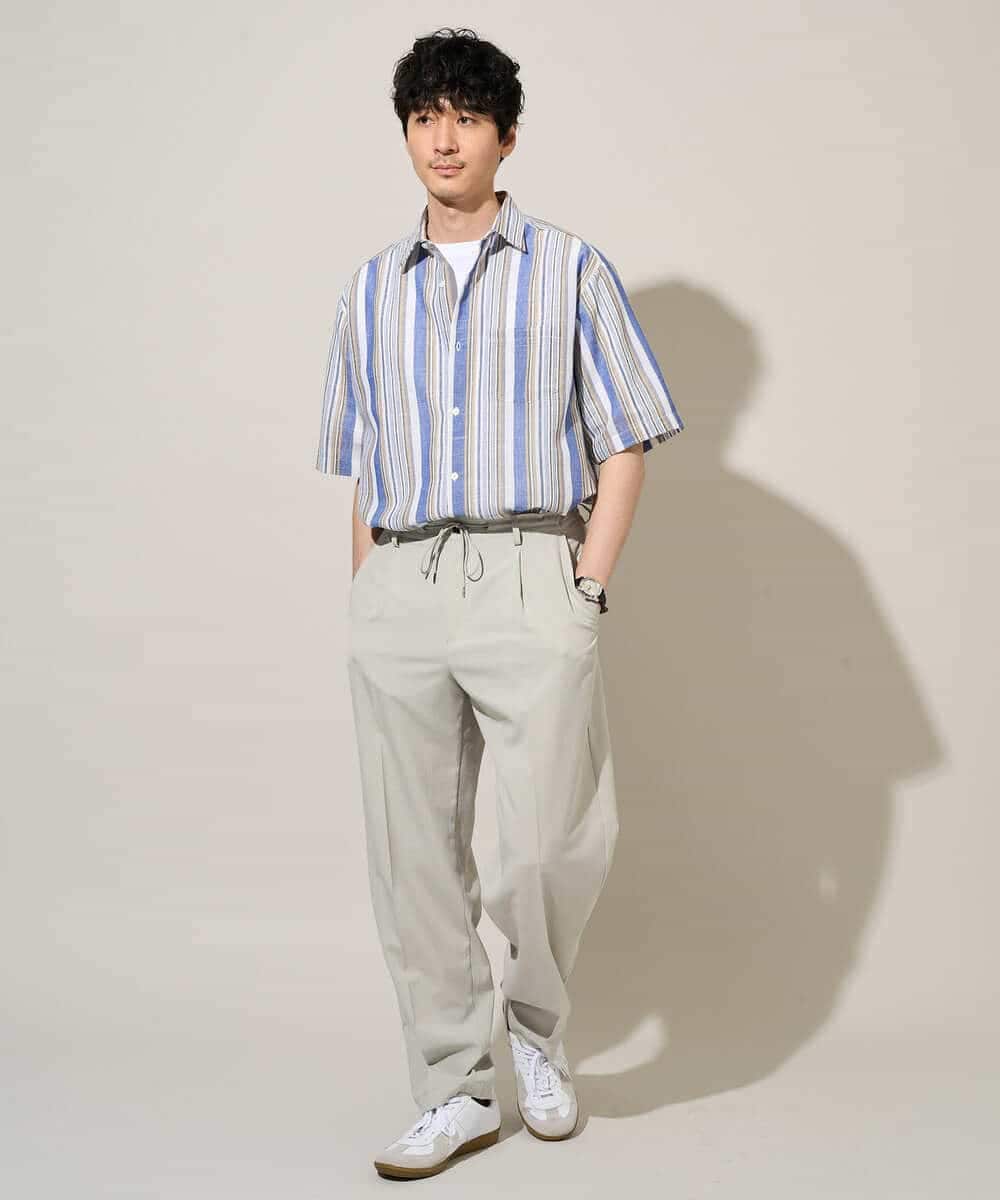 KHBGD35069 a.v.v MEN(アー・ヴェ・ヴェ) 【洗濯機で洗える】マルチストライプワイドシルエットシャツ ブルー