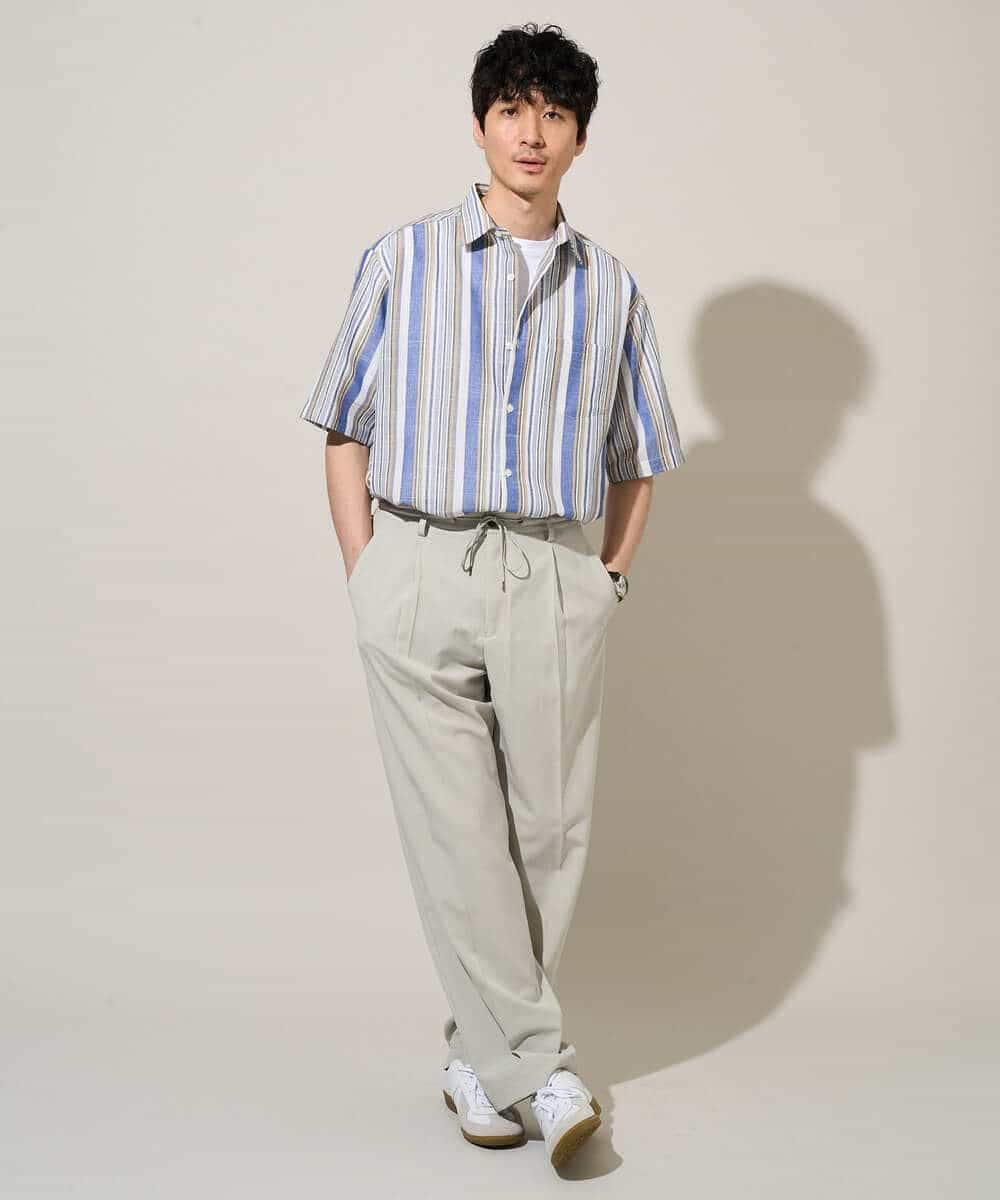 KHBGD35069 a.v.v MEN(アー・ヴェ・ヴェ) 【洗濯機で洗える】マルチストライプワイドシルエットシャツ ブルー