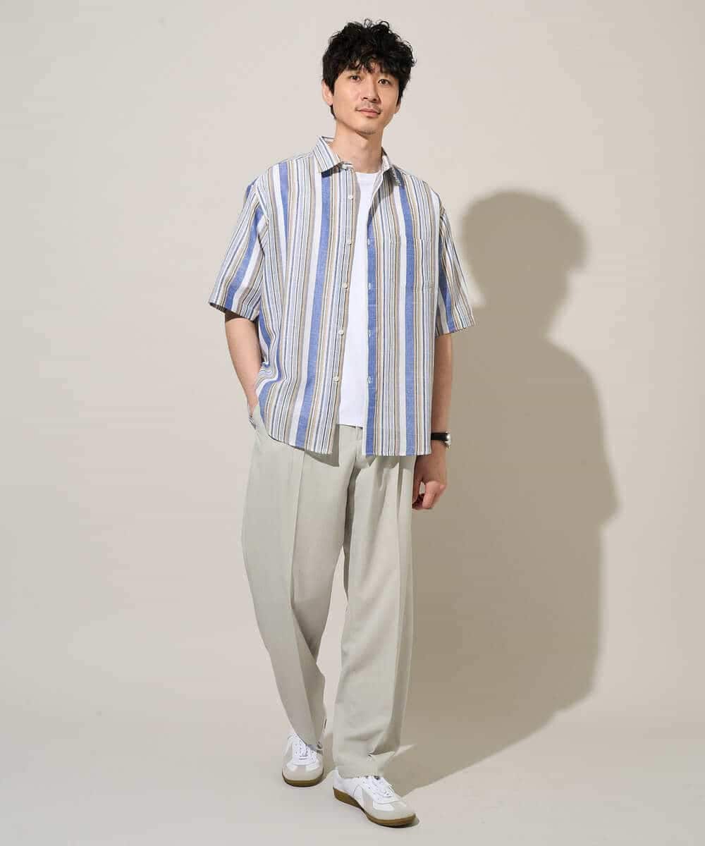 KHBGD35069 a.v.v MEN(アー・ヴェ・ヴェ) 【洗濯機で洗える】マルチストライプワイドシルエットシャツ ブルー