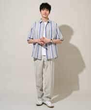 KHBGD35069 a.v.v MEN(アー・ヴェ・ヴェ) 【洗濯機で洗える】マルチストライプワイドシルエットシャツ ブルー