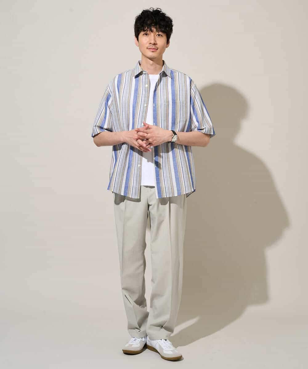 KHBGD35069 a.v.v MEN(アー・ヴェ・ヴェ) 【洗濯機で洗える】マルチストライプワイドシルエットシャツ ブルー