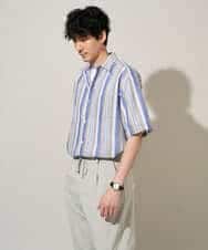 KHBGD35069 a.v.v MEN(アー・ヴェ・ヴェ) 【洗濯機で洗える】マルチストライプワイドシルエットシャツ ブルー