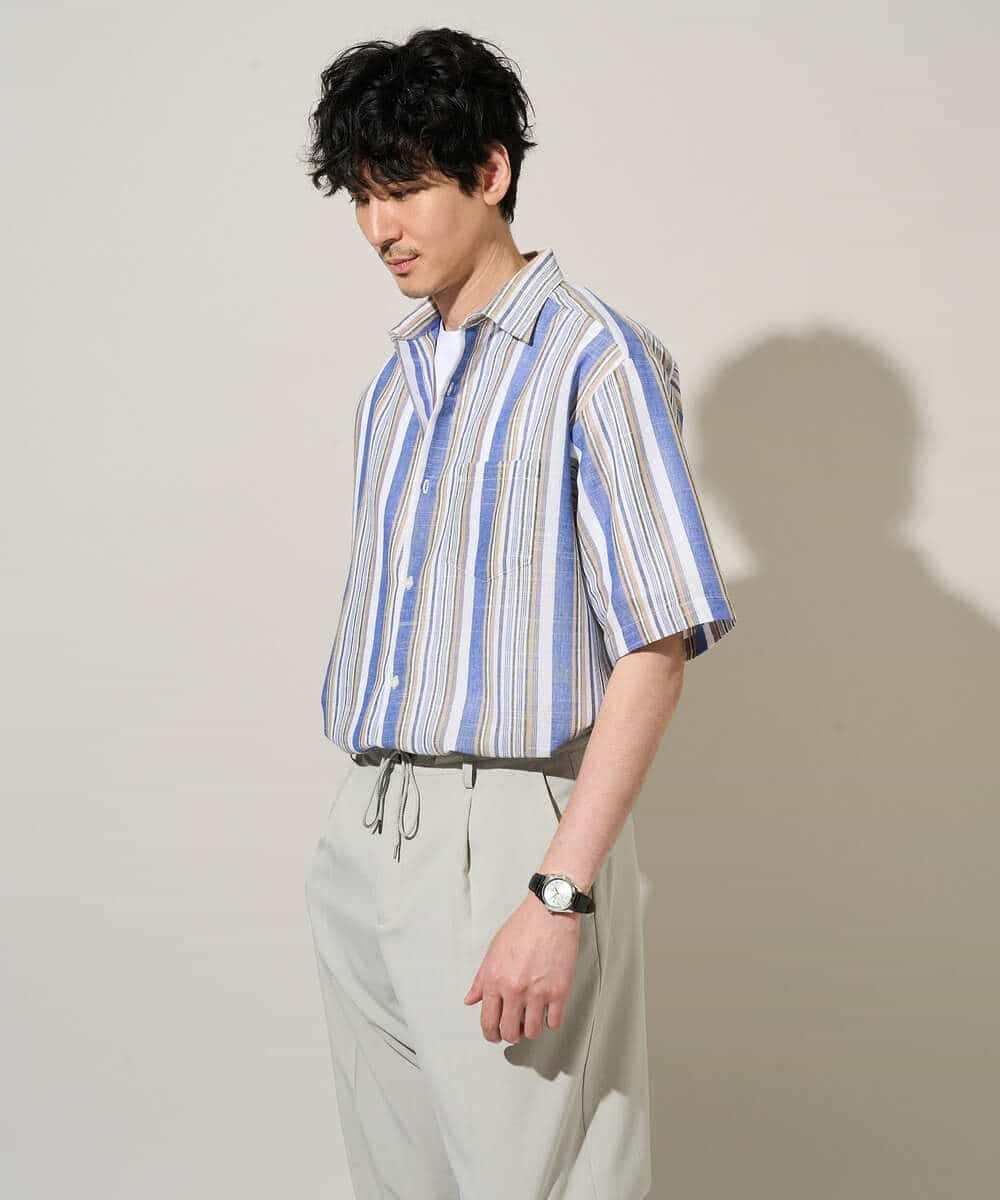 KHBGD35069 a.v.v MEN(アー・ヴェ・ヴェ) 【洗濯機で洗える】マルチストライプワイドシルエットシャツ ブルー