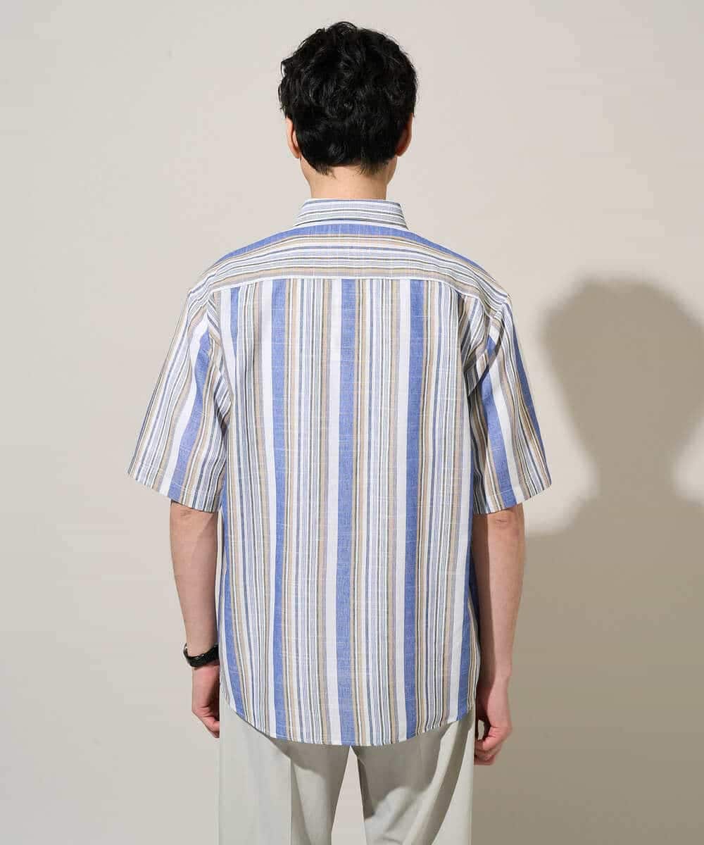 KHBGD35069 a.v.v MEN(アー・ヴェ・ヴェ) 【洗濯機で洗える】マルチストライプワイドシルエットシャツ ブルー