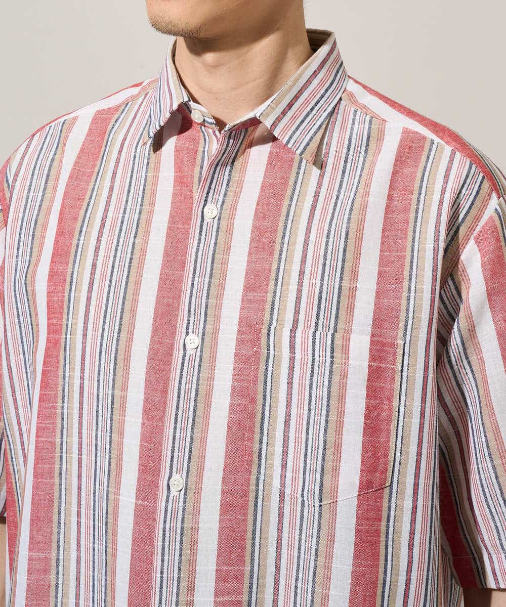 KHBGD35069 a.v.v MEN(アー・ヴェ・ヴェ) 【洗濯機で洗える】マルチストライプワイドシルエットシャツ ブルー