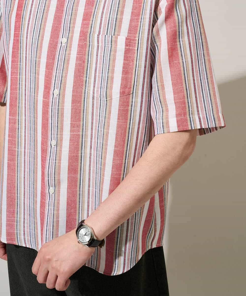 KHBGD35069 a.v.v MEN(アー・ヴェ・ヴェ) 【洗濯機で洗える】マルチストライプワイドシルエットシャツ ブルー