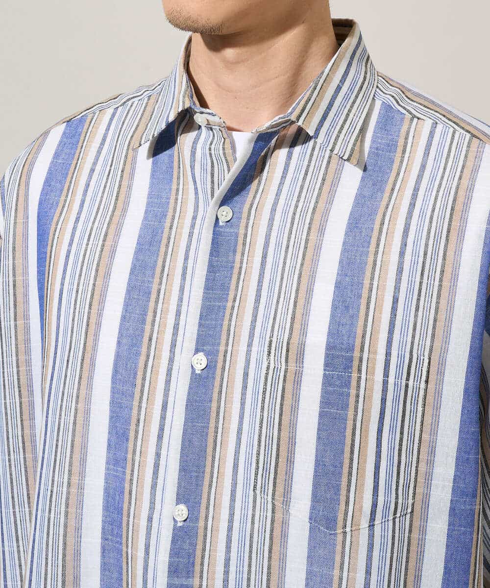 KHBGD35069 a.v.v MEN(アー・ヴェ・ヴェ) 【洗濯機で洗える】マルチストライプワイドシルエットシャツ ブルー