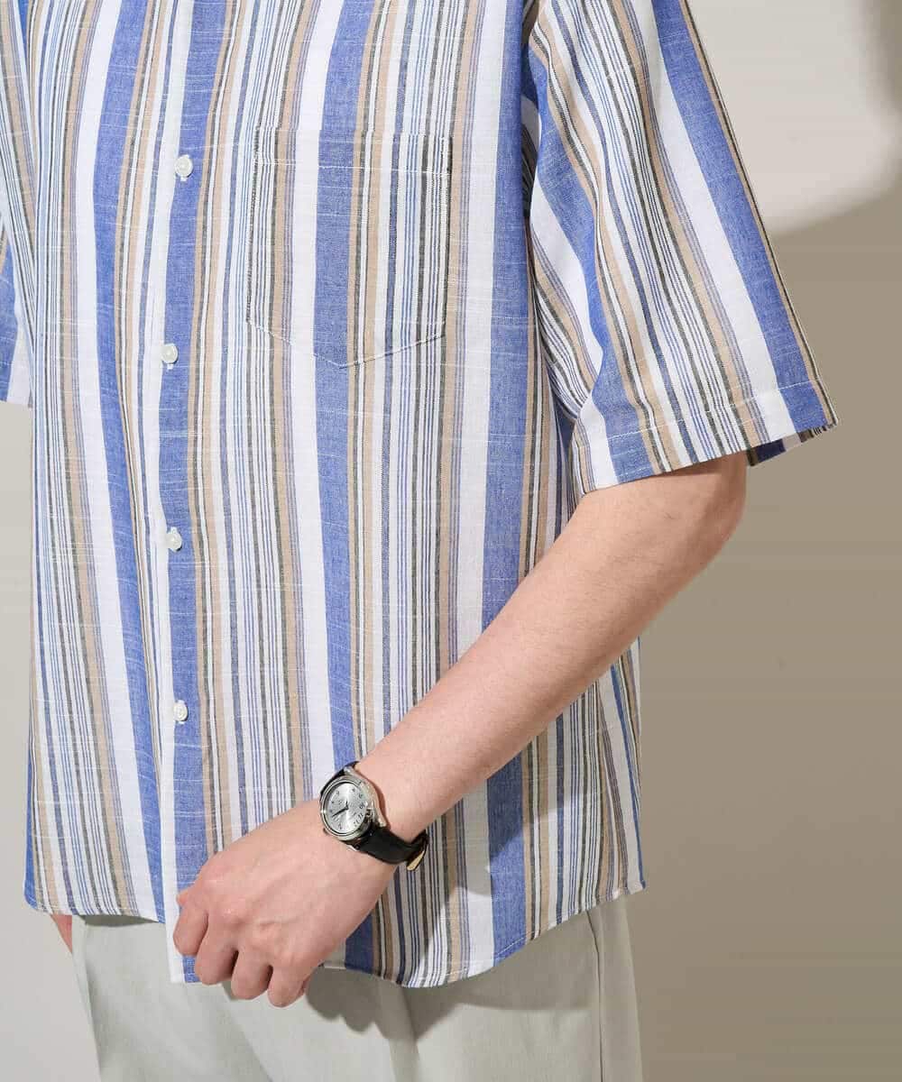 KHBGD35069 a.v.v MEN(アー・ヴェ・ヴェ) 【洗濯機で洗える】マルチストライプワイドシルエットシャツ ブルー