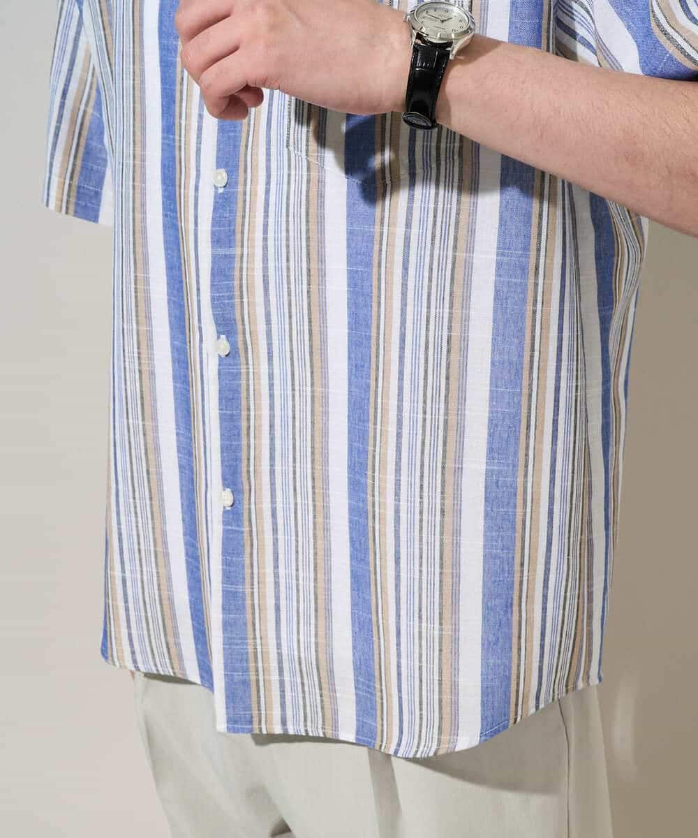 KHBGD35069 a.v.v MEN(アー・ヴェ・ヴェ) 【洗濯機で洗える】マルチストライプワイドシルエットシャツ ブルー