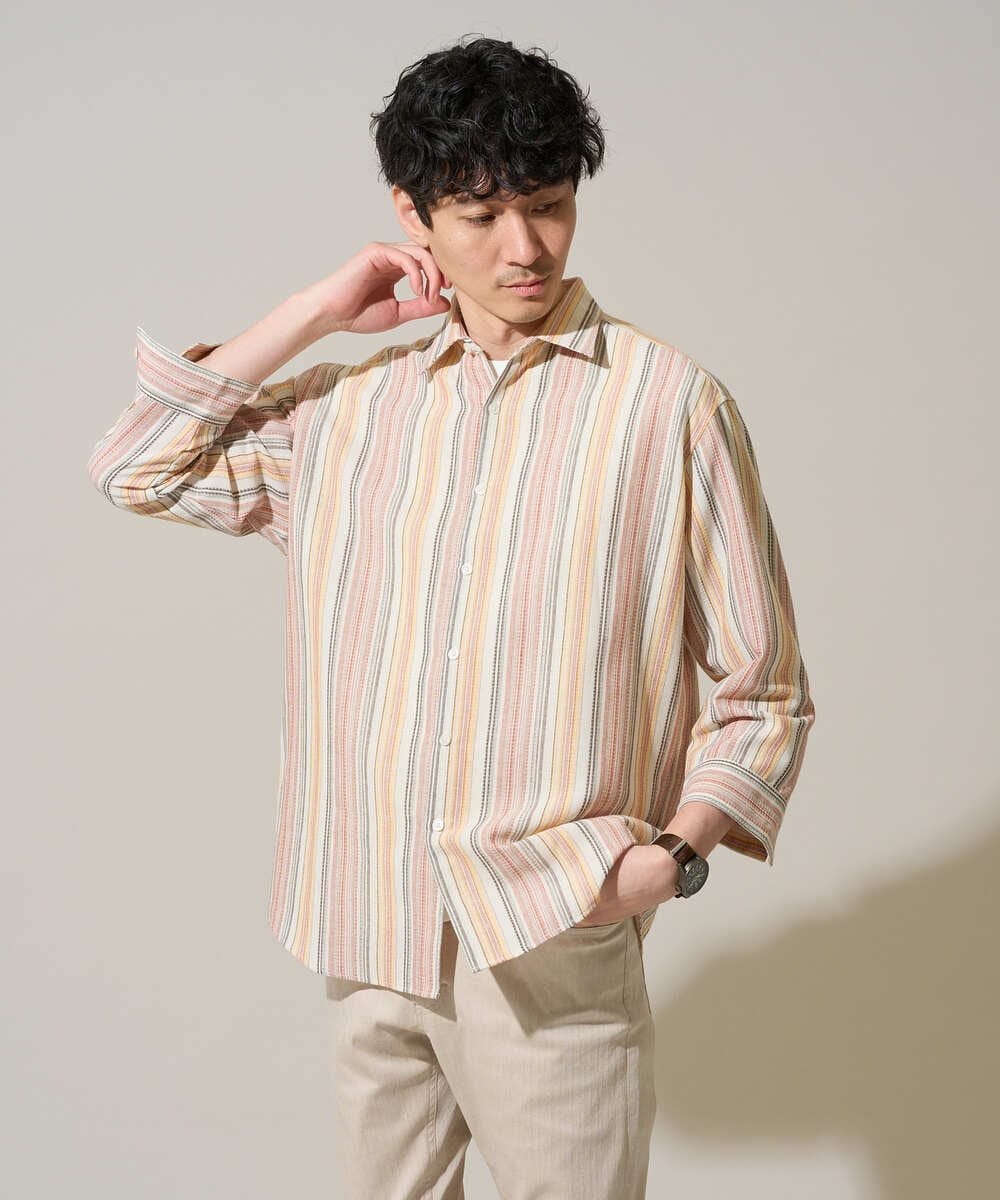 KHBGD36064 a.v.v MEN(アー・ヴェ・ヴェ) 【洗濯機で洗える】カラーストライプシチブソデシャツ オレンジ