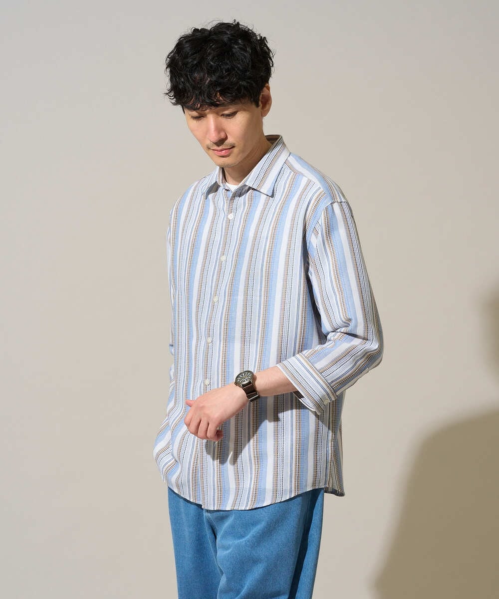 KHBGD36064 a.v.v MEN(アー・ヴェ・ヴェ) 【洗濯機で洗える】カラーストライプシチブソデシャツ オレンジ