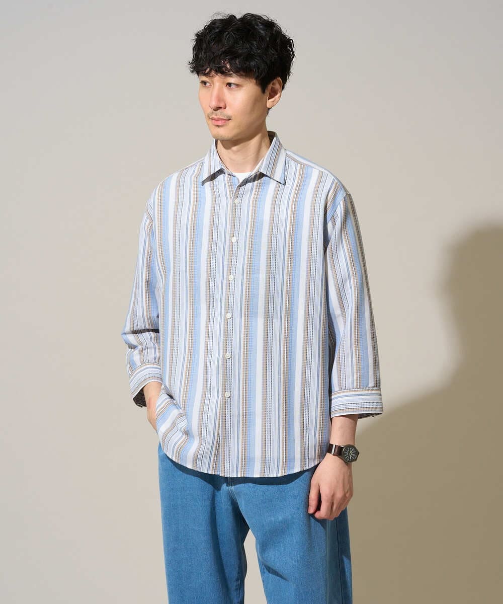 KHBGD36064 a.v.v MEN(アー・ヴェ・ヴェ) 【洗濯機で洗える】カラーストライプシチブソデシャツ オレンジ