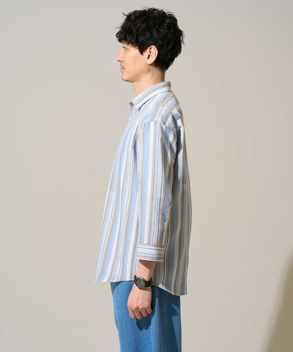 KHBGD36064 a.v.v MEN(アー・ヴェ・ヴェ) 【洗濯機で洗える】カラーストライプシチブソデシャツ オレンジ