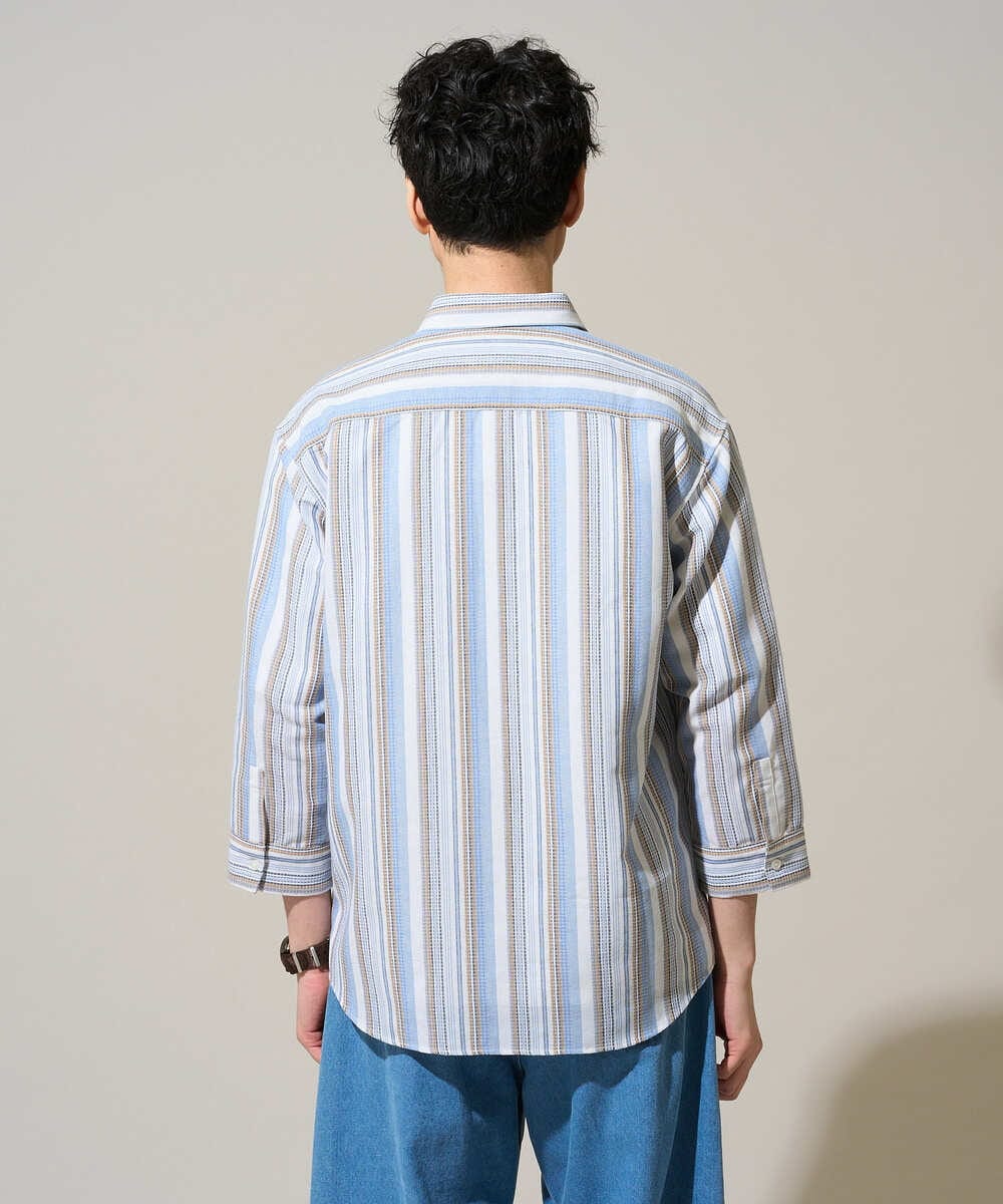 KHBGD36064 a.v.v MEN(アー・ヴェ・ヴェ) 【洗濯機で洗える】カラーストライプシチブソデシャツ オレンジ