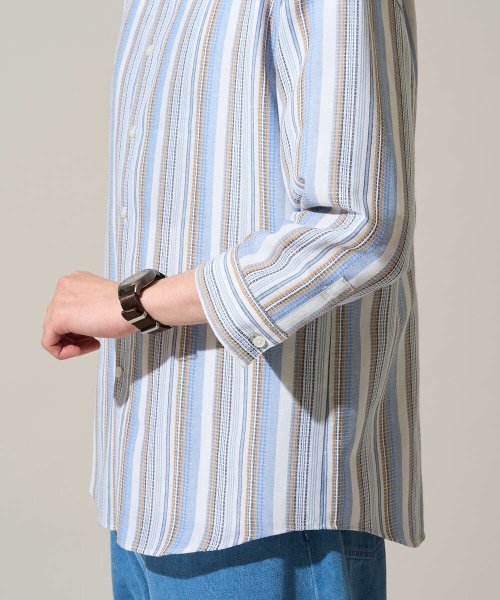 KHBGD36064 a.v.v MEN(アー・ヴェ・ヴェ) 【洗濯機で洗える】カラーストライプシチブソデシャツ オレンジ