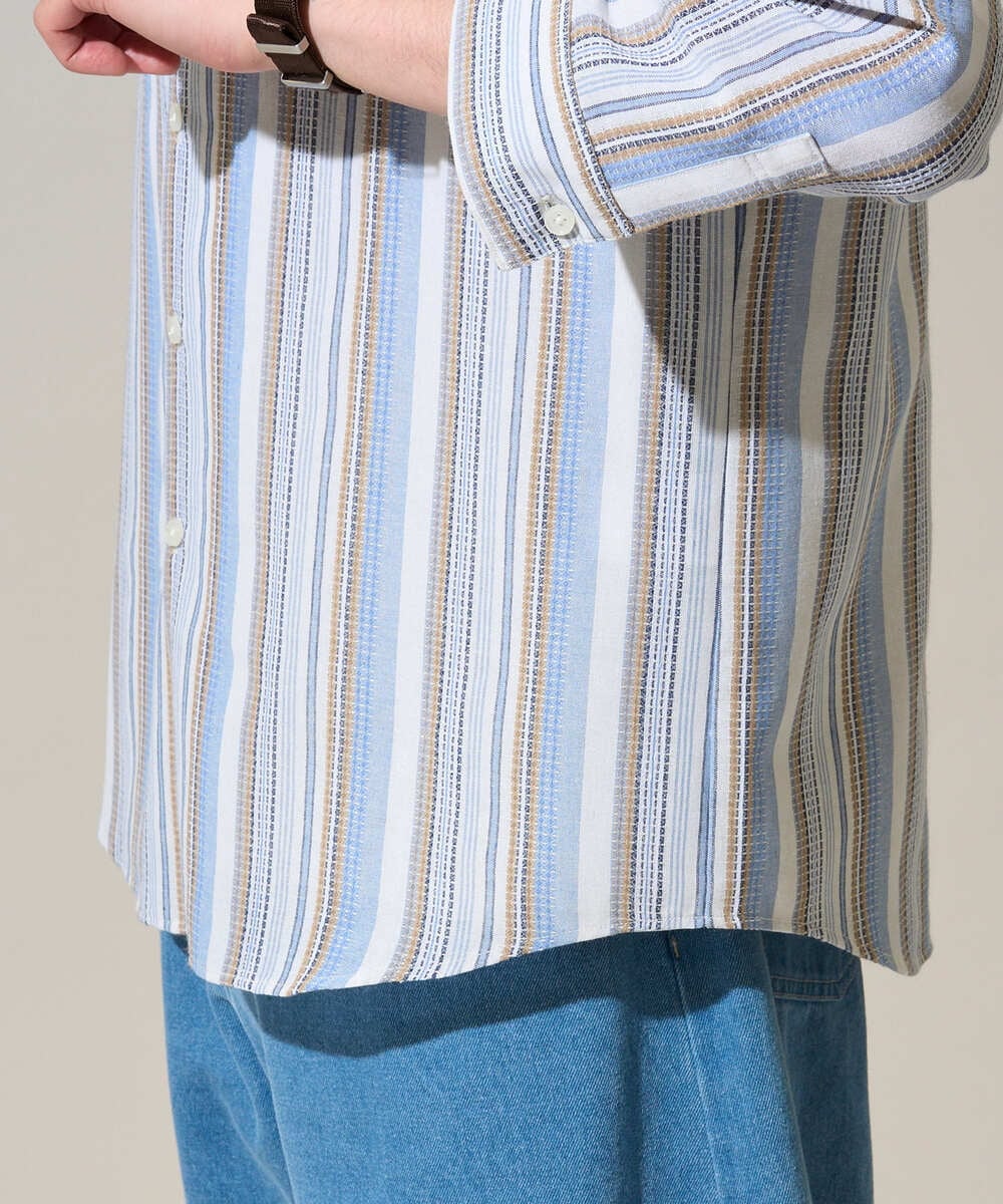 KHBGD36064 a.v.v MEN(アー・ヴェ・ヴェ) 【洗濯機で洗える】カラーストライプシチブソデシャツ オレンジ