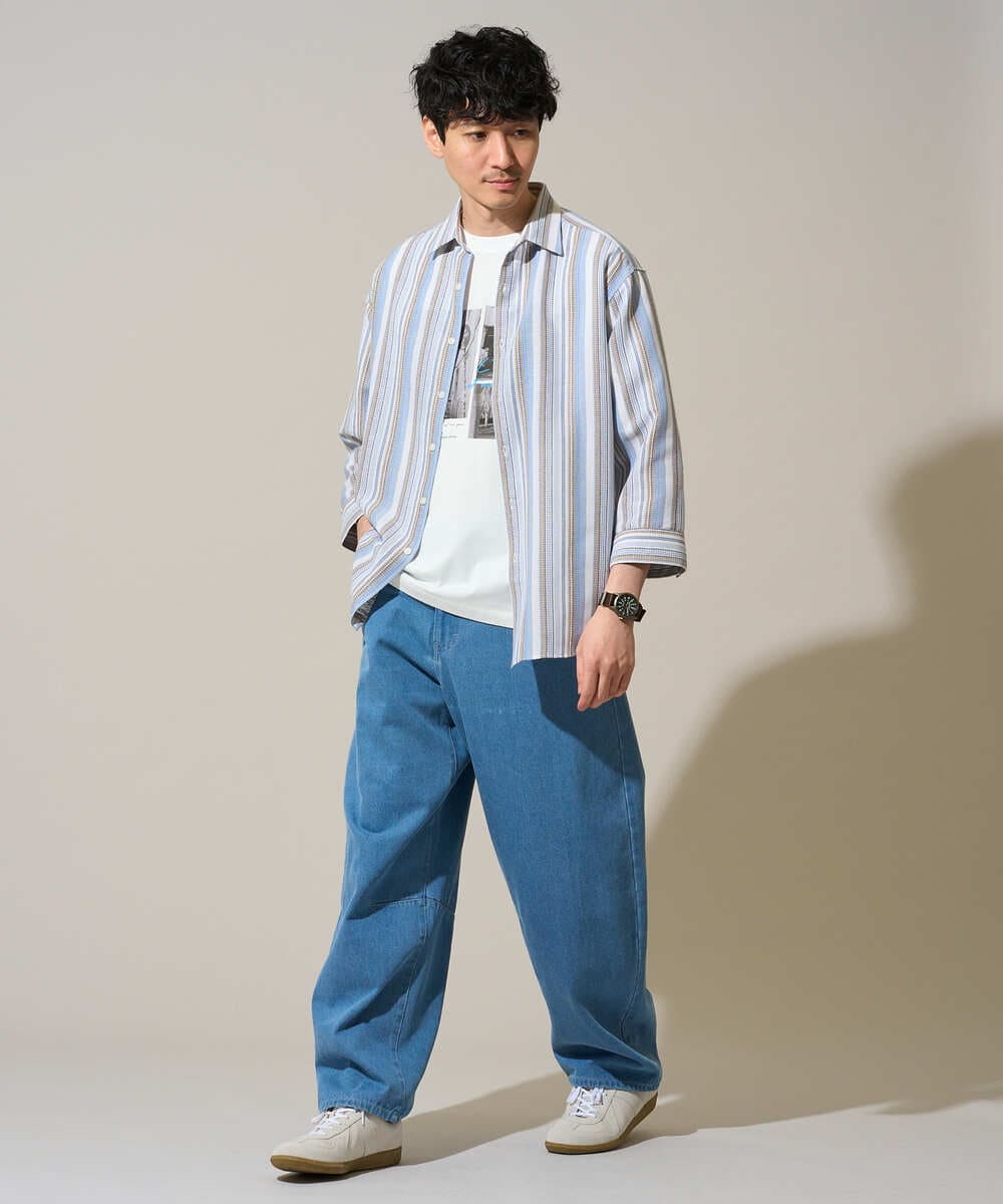 KHBGD36064 a.v.v MEN(アー・ヴェ・ヴェ) 【洗濯機で洗える】カラーストライプシチブソデシャツ オレンジ